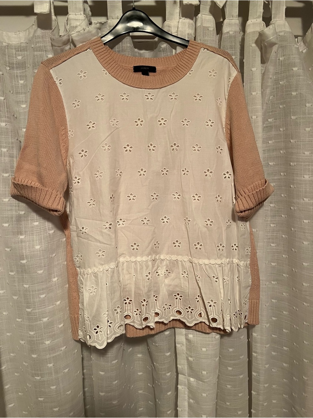 J. Crew Peach Knit Tee with Cream Eyelet Front